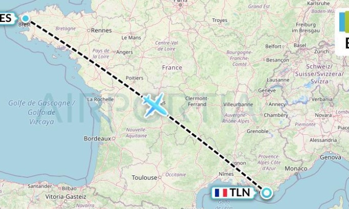 Pour le décalage du vol Toulon-Hyères > Brest à 20h