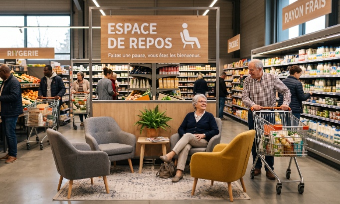 Pour la mise en place de  sièges dans les magasins !