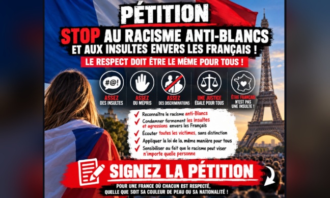 Stop au racisme anti-blancs et aux insultes envers les Français : exigeons le même respect
