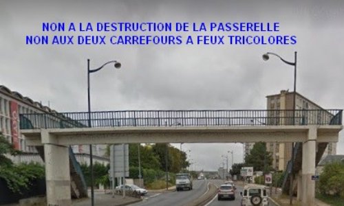 Non à la destruction de la passerelle piétonne qui enjambe la D2020 au sud d'Orléans et à son remplacement par deux carrefours à feux tricolores.