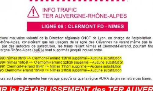 RÉTABLISSEMENT des TER SNCF AUVERGNE CLERMONT-FERRAND  NIMES
