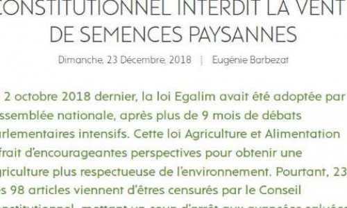 Contre la décision du conseil constitutionnel d'interdire la vente de semences paysannes