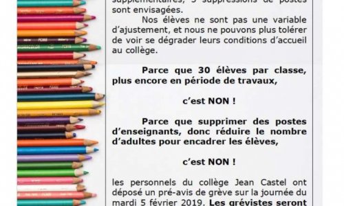 Suppression de classe au collège Jean Castel