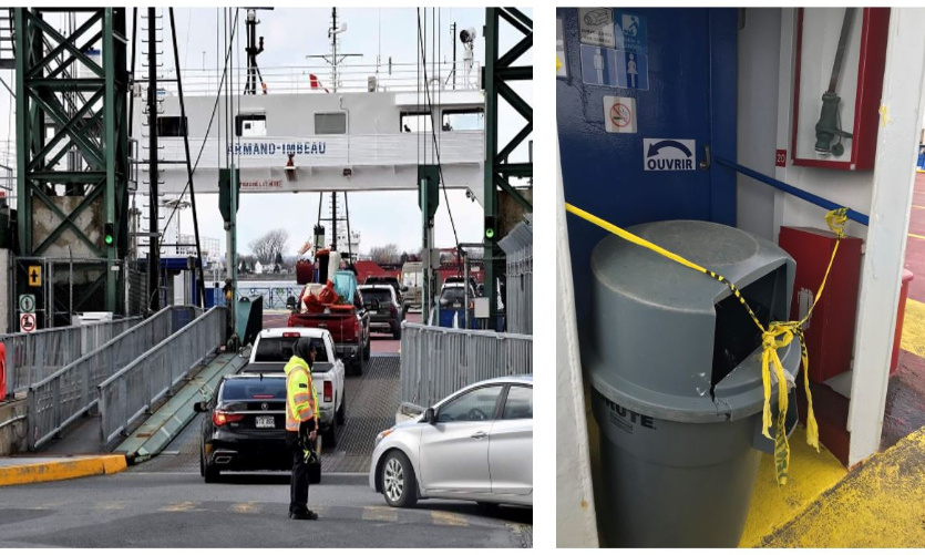 Employés du traversier au chaud / Clients dehors aux intempéries