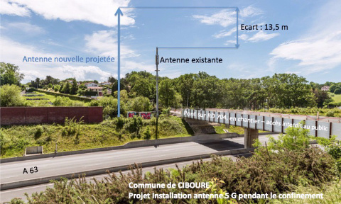 VINCI, FREE et la Commune de CIBOURE profitent du confinement ... pour tenter l'installation d’une antenne 5G de 33 mètres de hauteur et de ses relais à proximité immédiate d’habitations ... Visible de la mer à + 68 mètres NGF