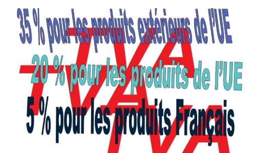 Seriez-vous d'accord à ce que la TVA soit de 35% pour les produits venant des pays extérieurs à l'Union Européenne, pour que la TVA soit de 20% pour les produits venant de l'Union Européenne, et une TVA à 5% pour les produits provenant de France ?