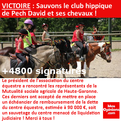 VICTOIRE : Sauvons le club hippique de Pech David et ses chevaux !